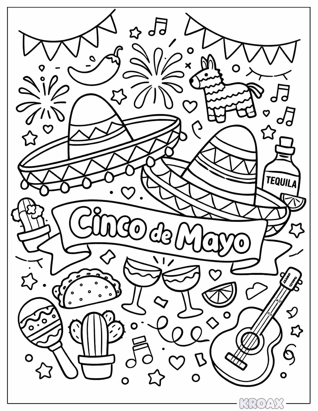 bold cinco de mayo celebration with sombreros printable coloring page