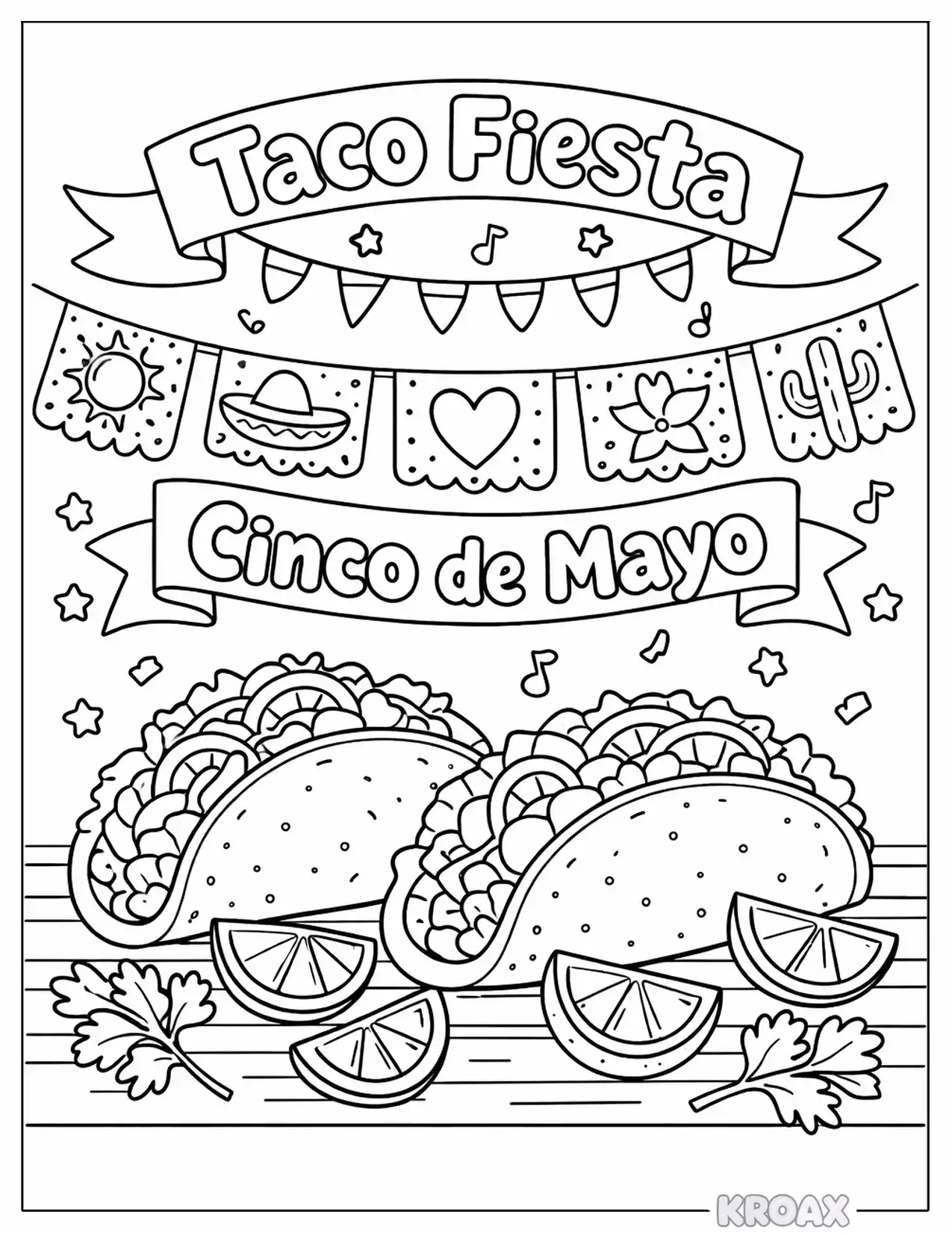 cinco de mayo taco fiesta with festive toppings printable coloring page