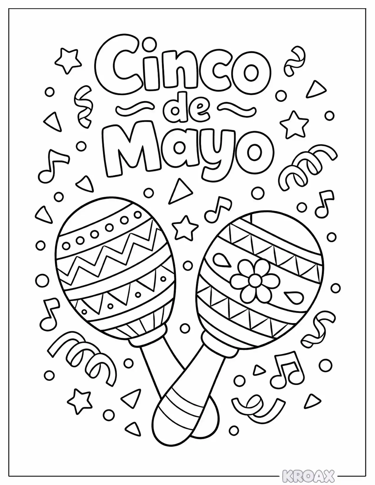 colorful maracas and confetti design printable coloring page
