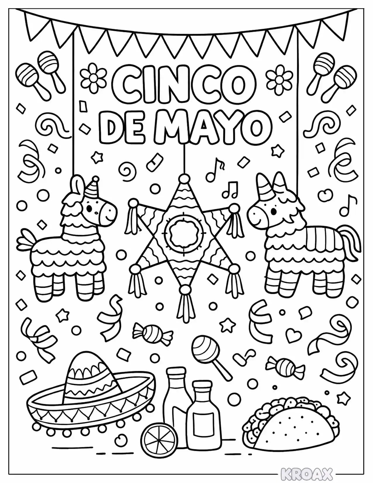 cute cinco de mayo fiesta with pi atas printable coloring page