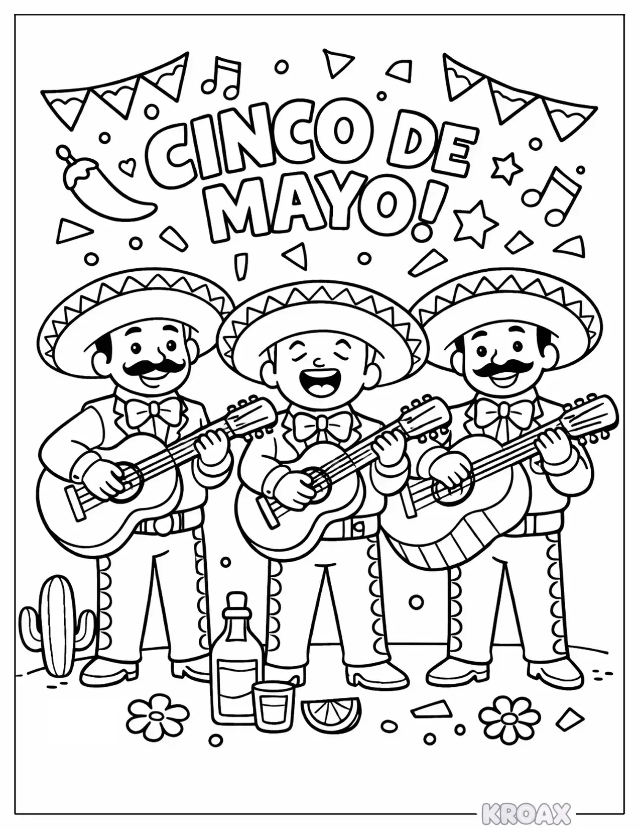 mexican mariachi musicians with guitars printable coloring page