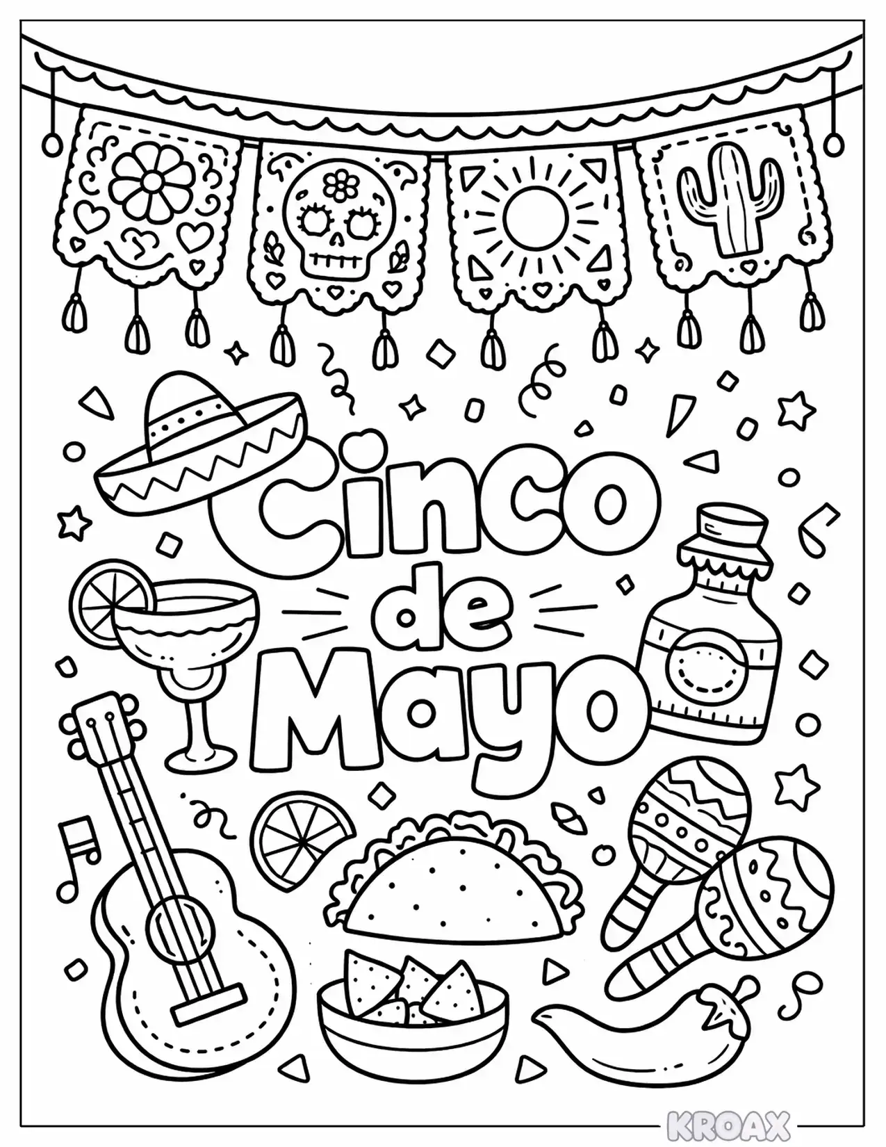 mexican papel picado chain garland printable coloring page