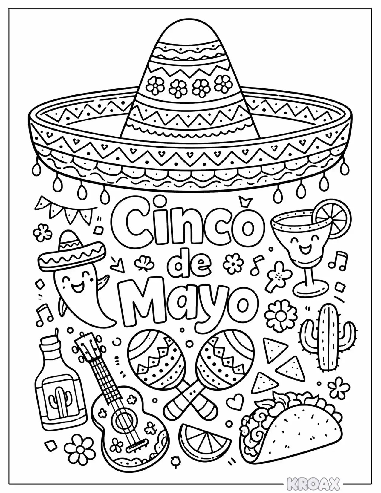 traditional sombrero with decorative patterns printable coloring page