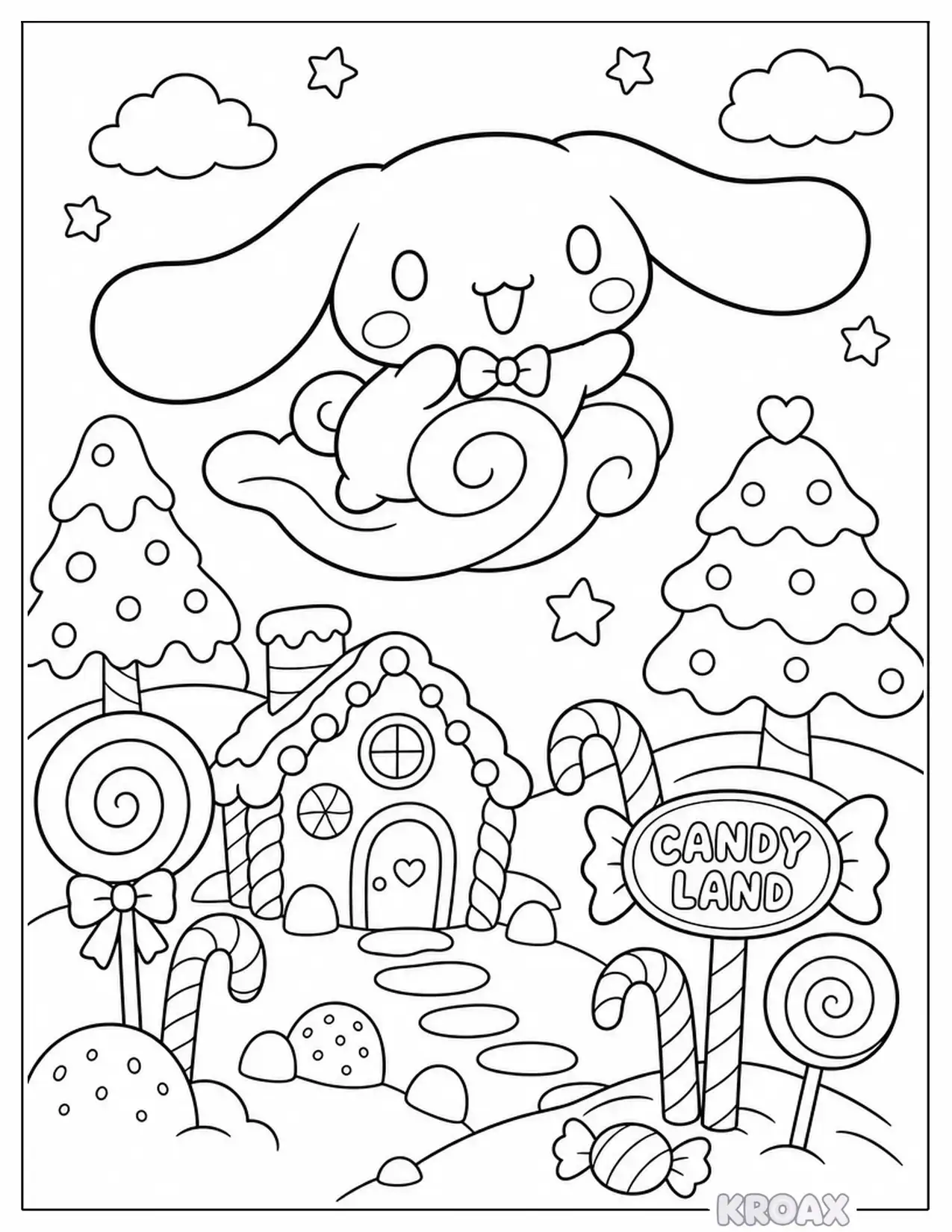 cinnamoroll in candy land printable coloring page