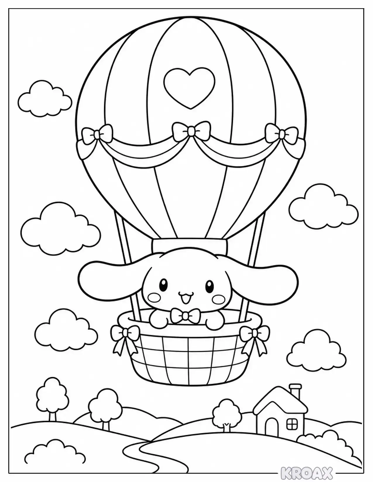cinnamoroll riding a hot air balloon printable coloring page