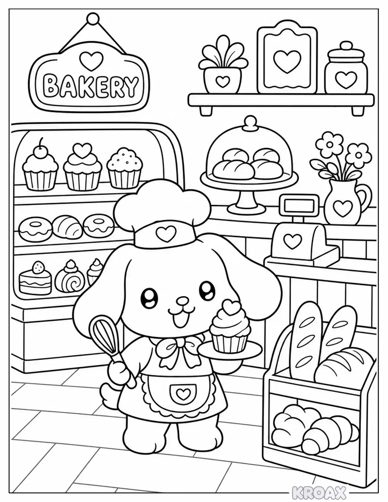 cinnamoroll s cozy bakery with sweet pastries printable coloring page