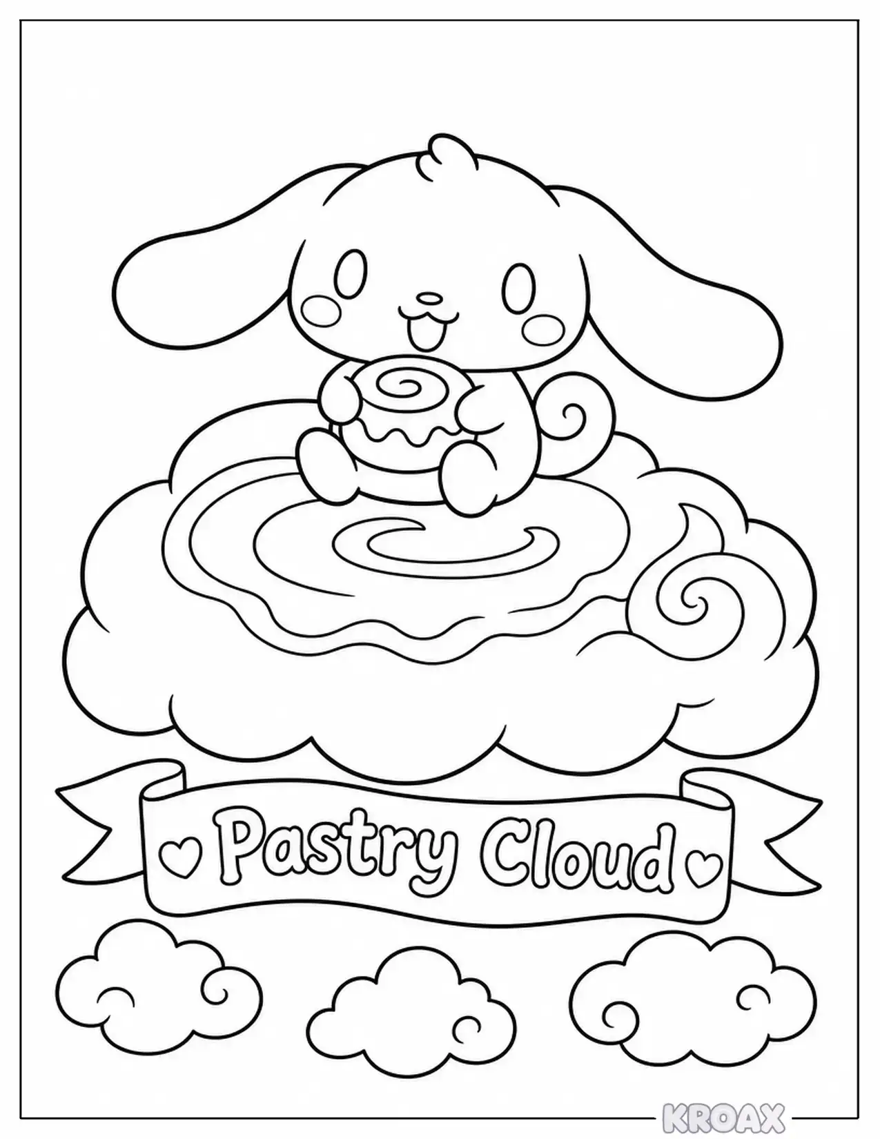 cinnamoroll sitting on soft pastry cloud printable coloring page