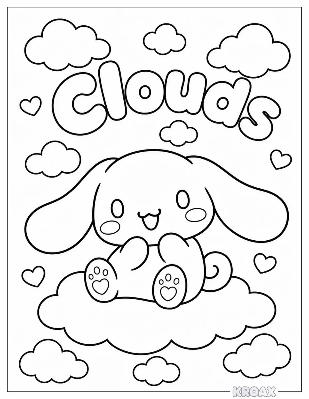 cute cinnamoroll with fluffy clouds printable coloring page