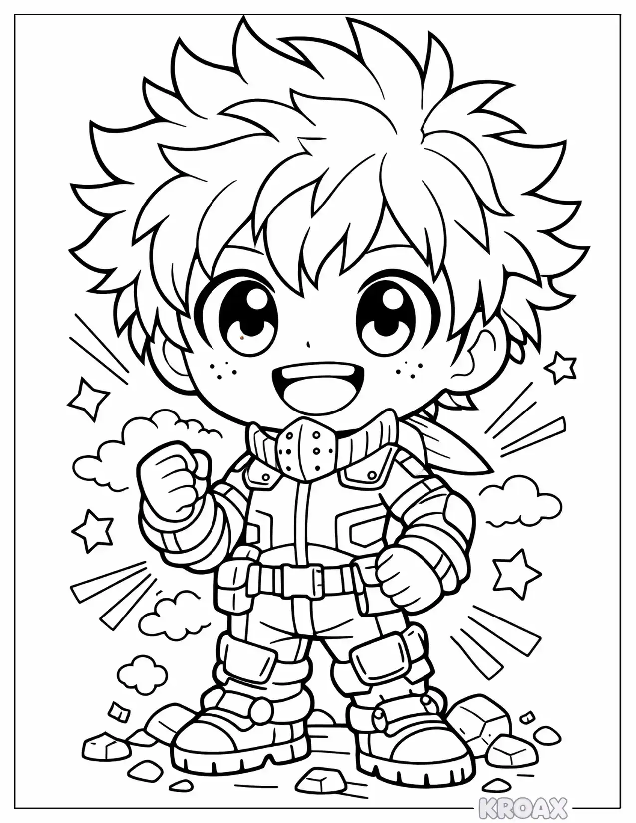 chibi deku with big smile printable coloring page