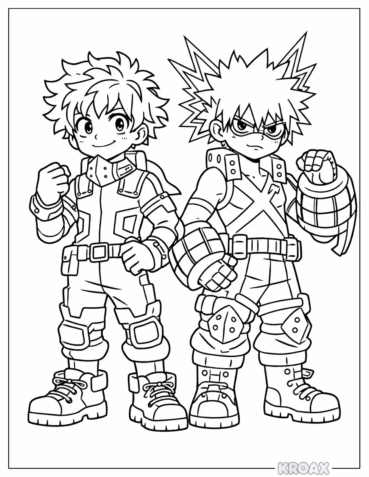 deku and bakugo side by side printable coloring page