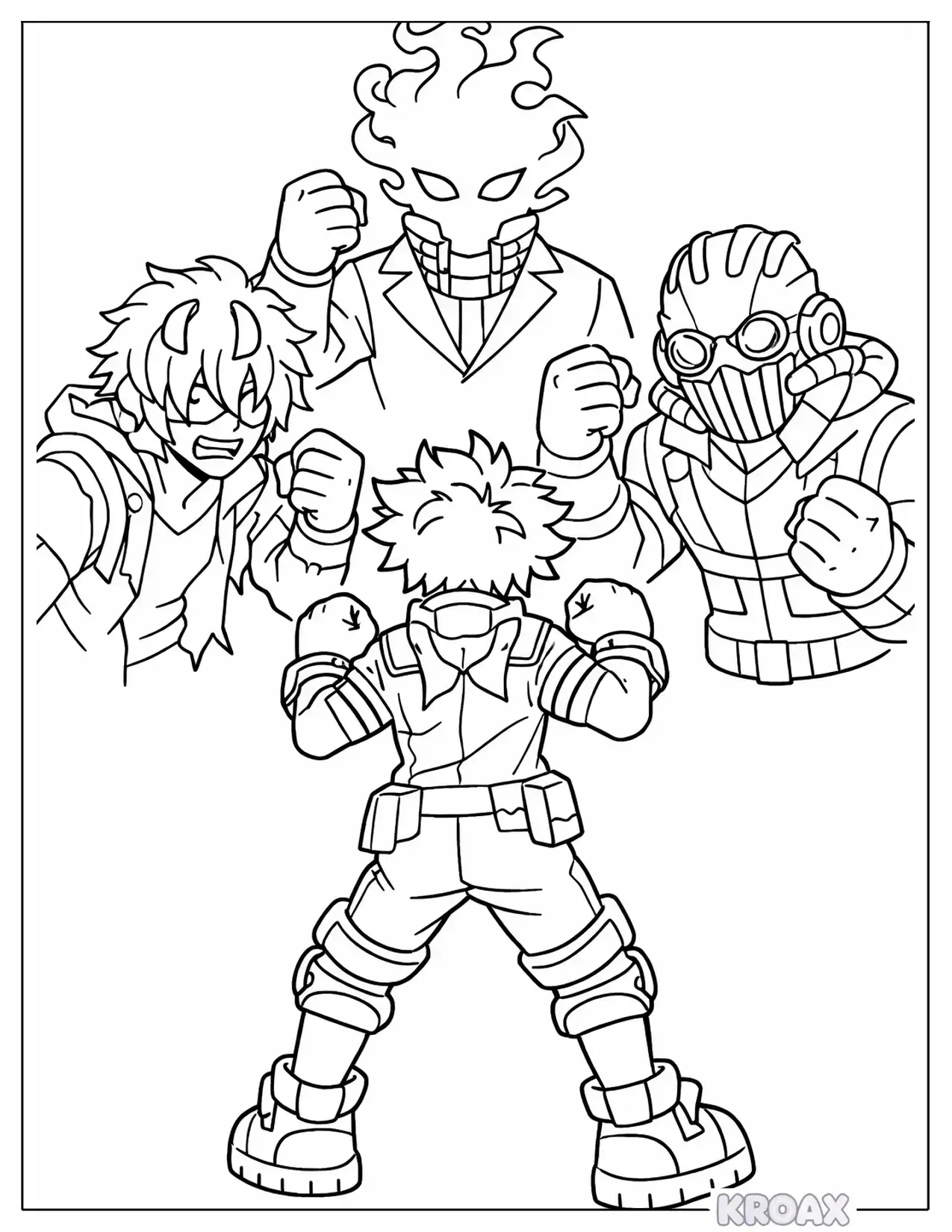 deku facing off against villains printable coloring page