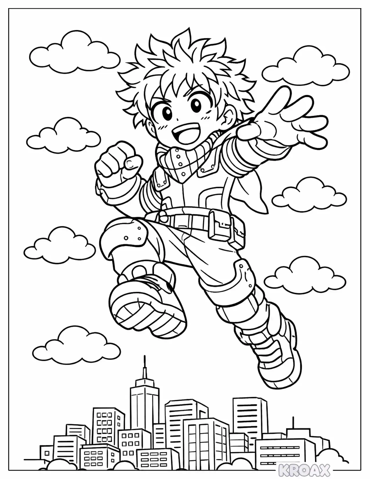 deku jumping through the sky printable coloring page