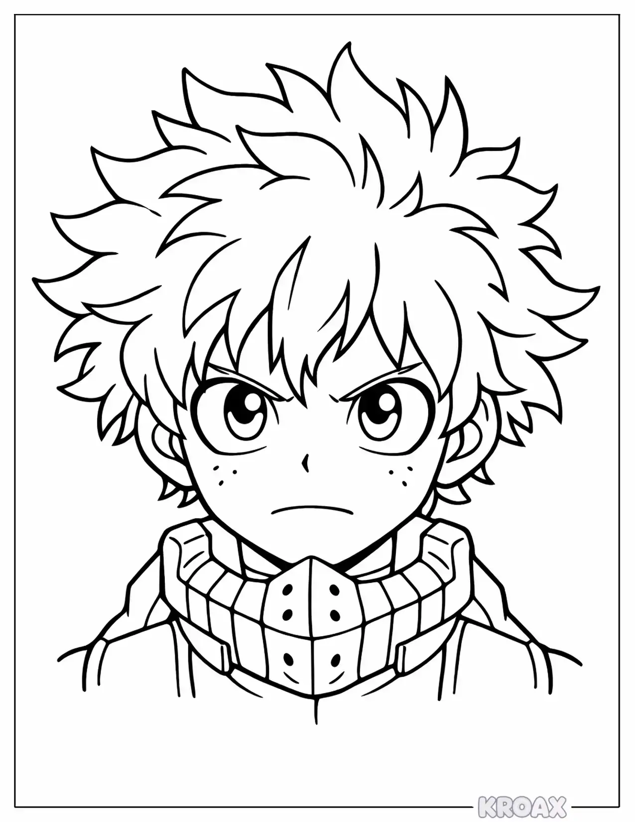 deku manga style portrait printable coloring page