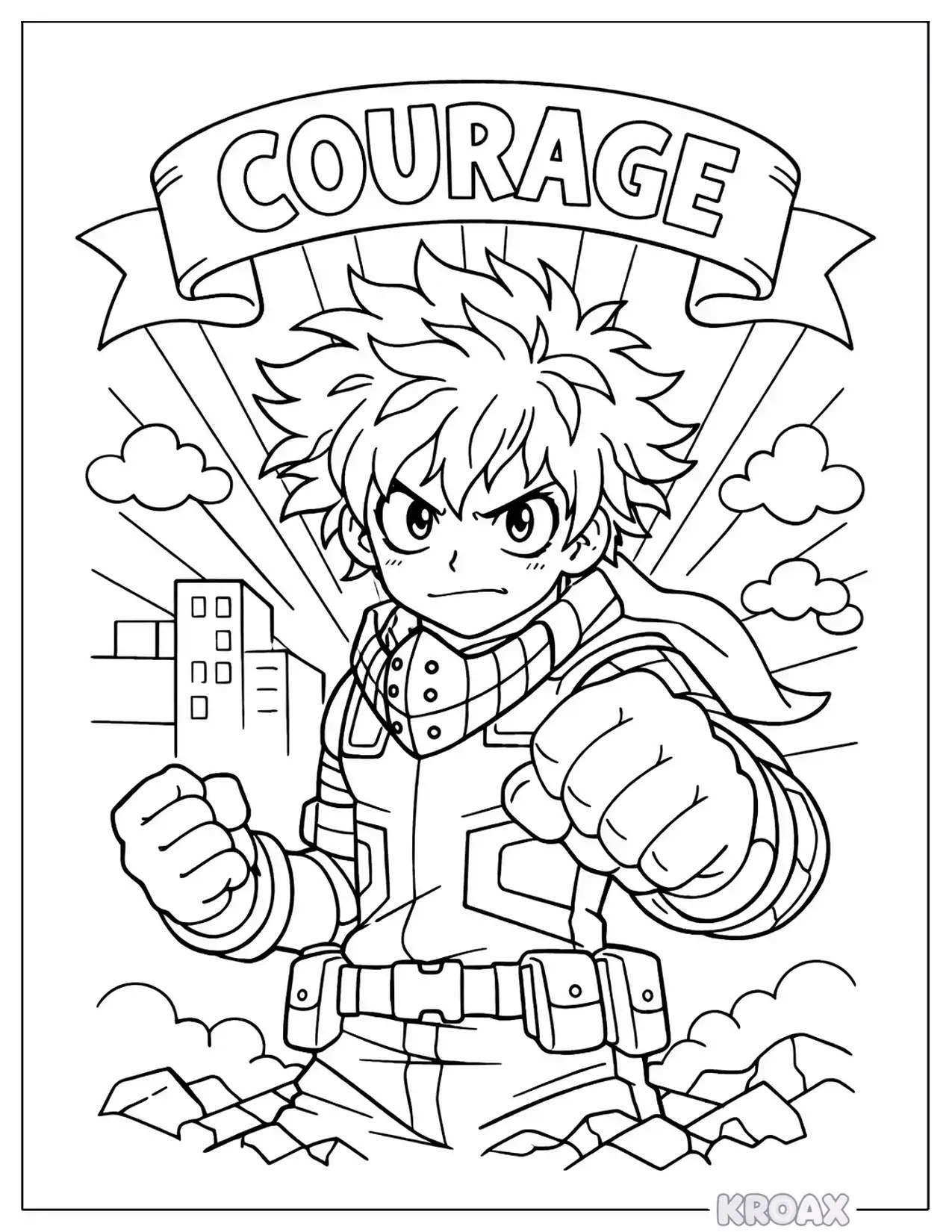deku showing courage and heart printable coloring page