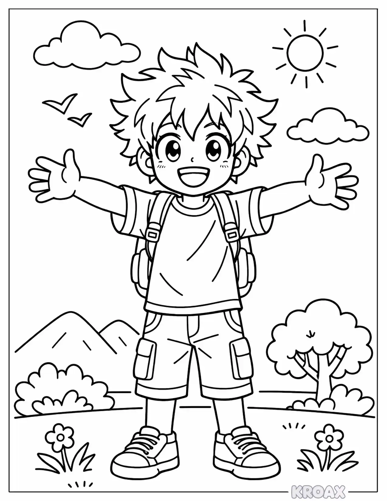 deku smiling with open arms printable coloring page