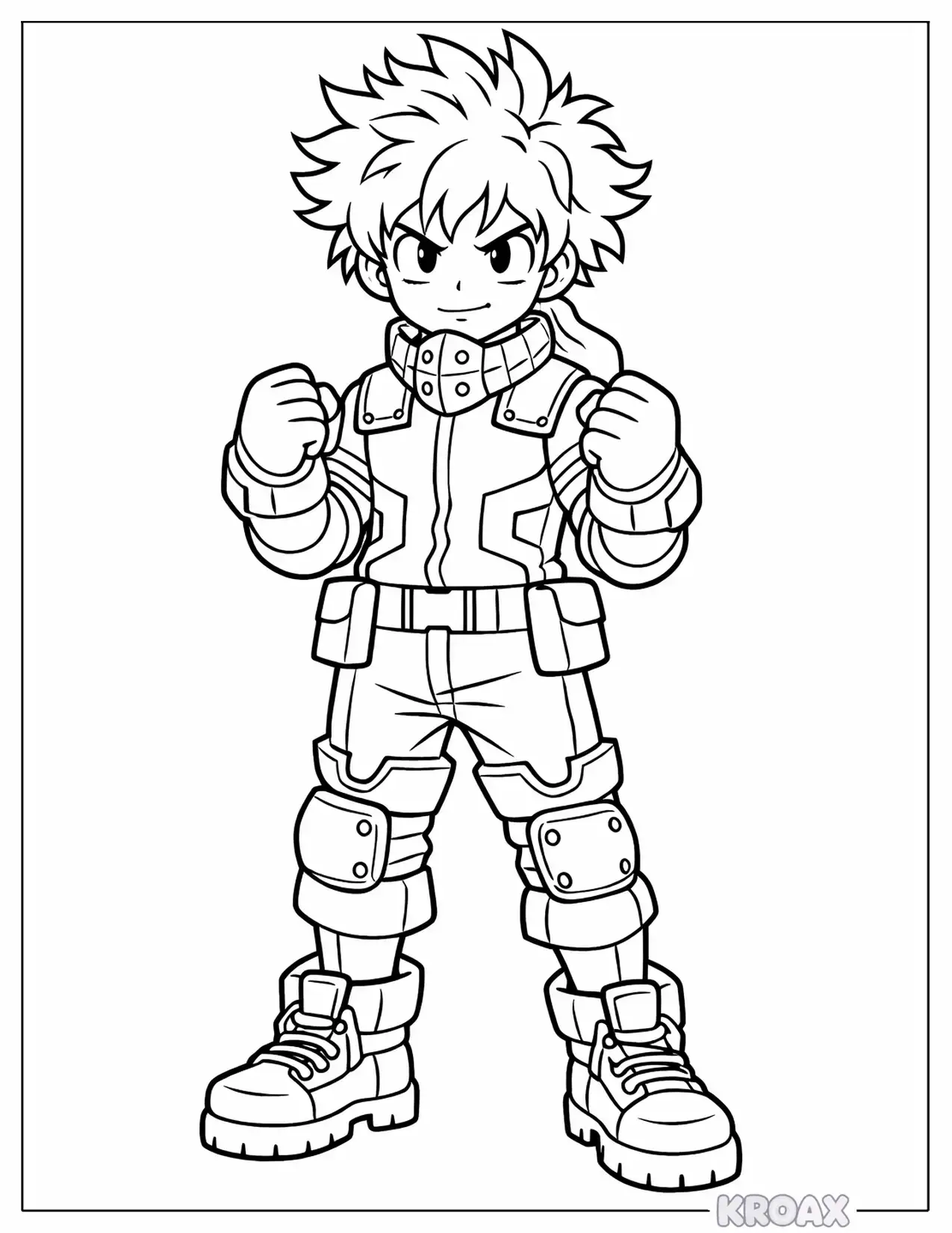 deku standing tall in hero costume printable coloring page