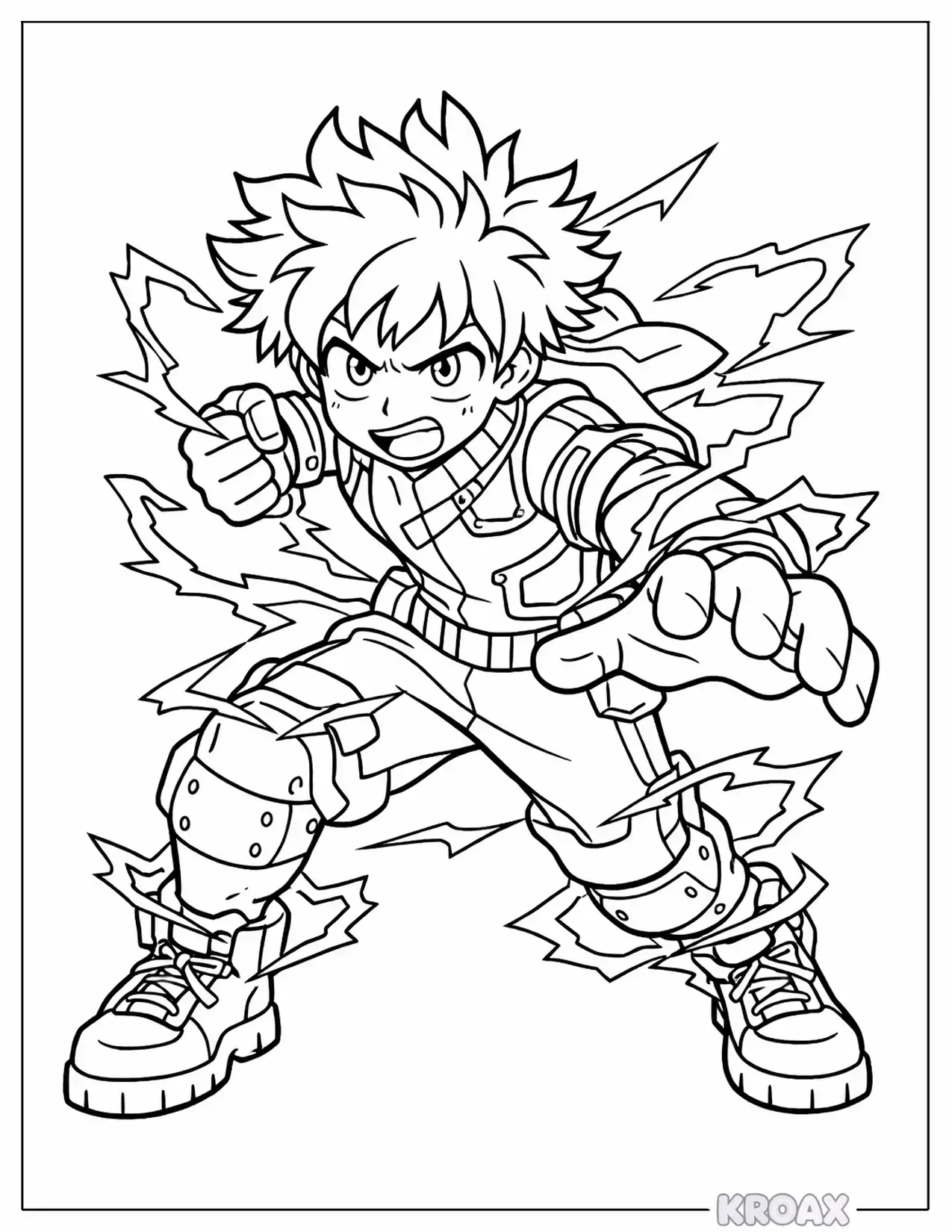 deku unleashing one for all power printable coloring page