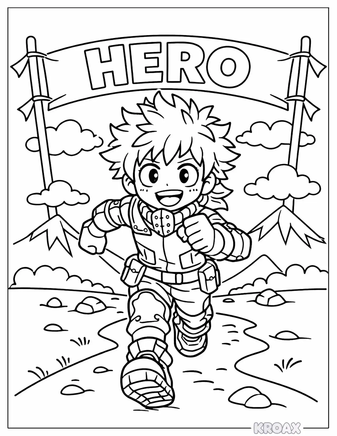 izuku midoriya hero journey adventure printable coloring page