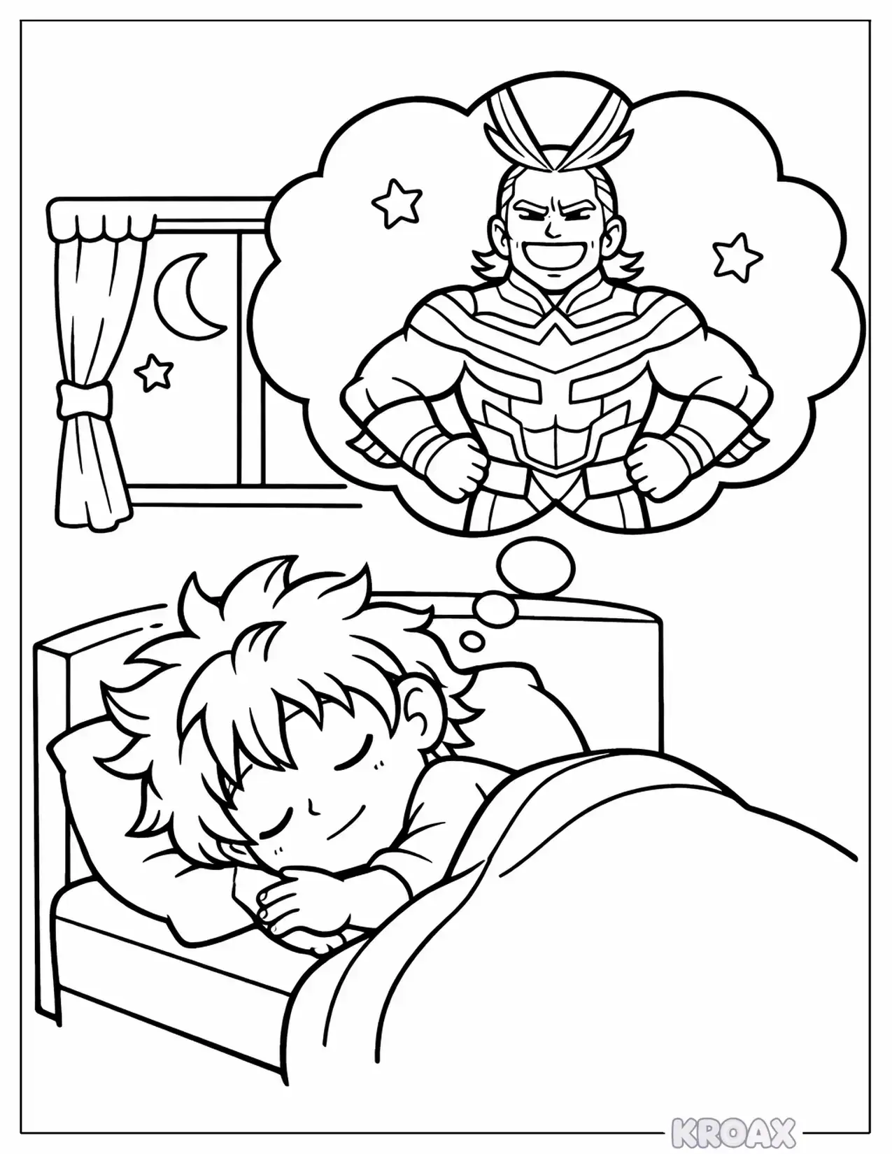 young deku dreaming of heroism printable coloring page