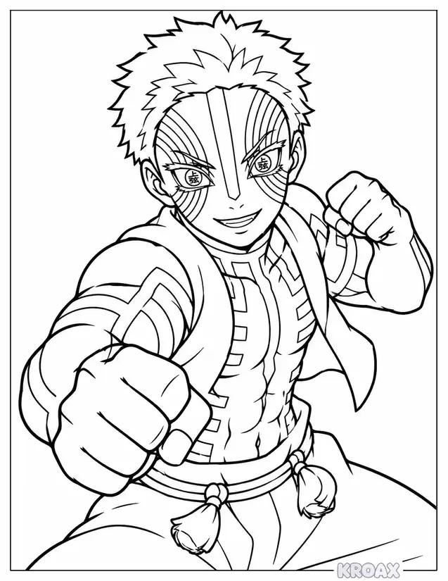 akaza intense combat clash printable coloring page