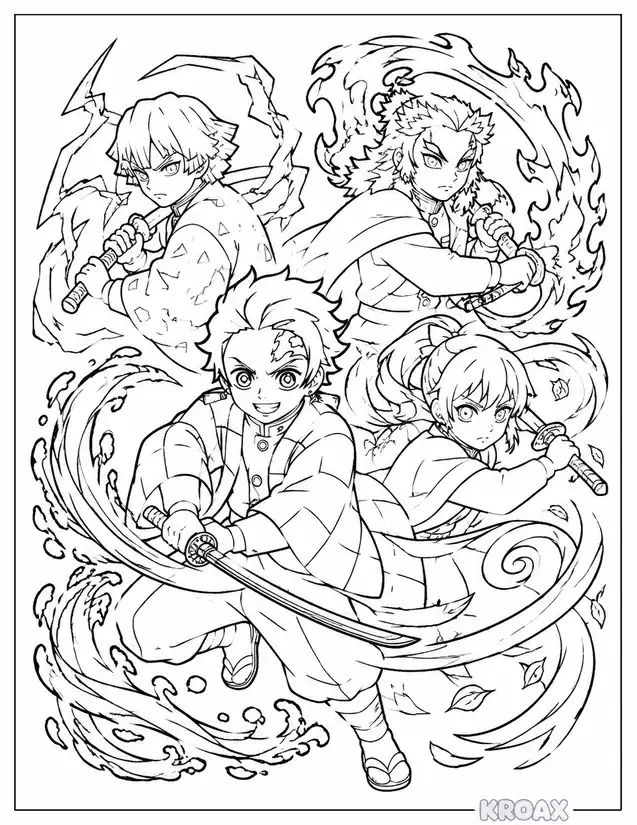 demon slayer breathing elements fusion printable coloring page