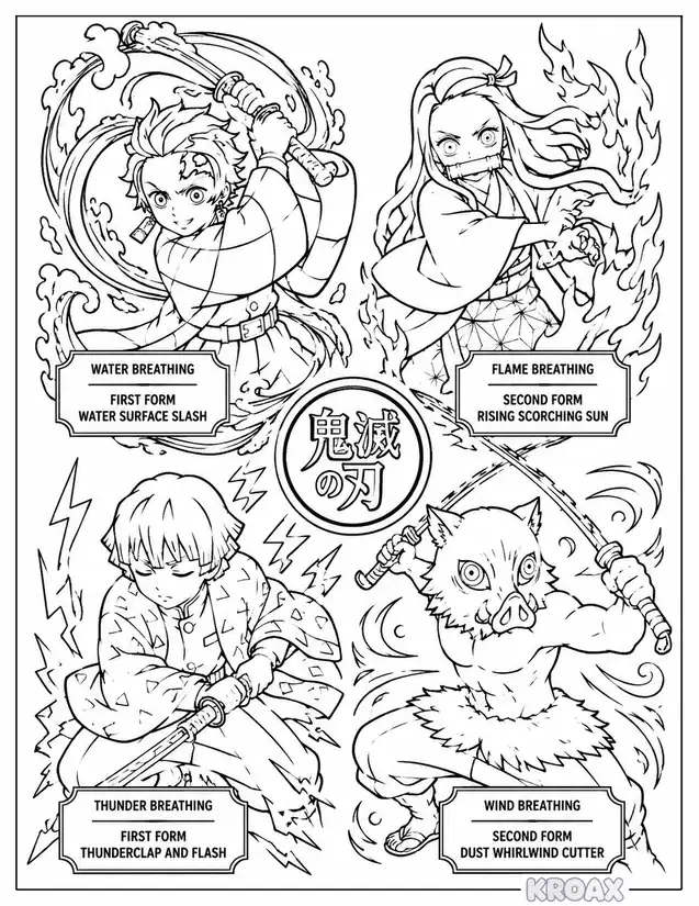 demon slayer breathing techniques guide printable coloring page