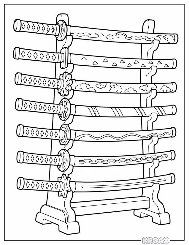 demon slayer katana and nichirin blades printable coloring page