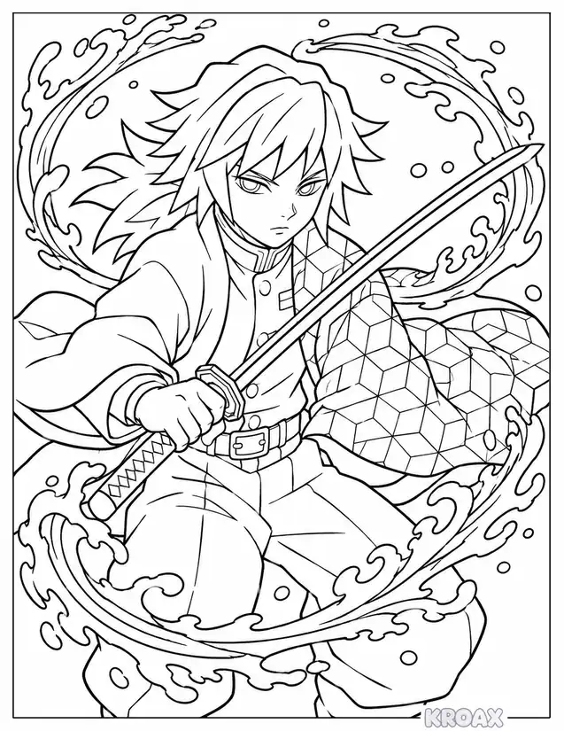 giyu tomioka water style mastery printable coloring page