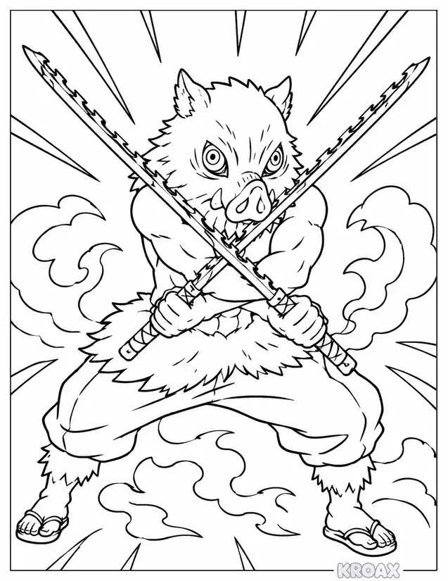 inosuke beast breathing roar printable coloring page