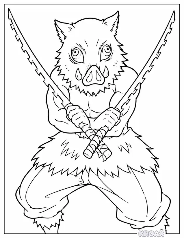 inosuke hashibira bold mask portrait printable coloring page