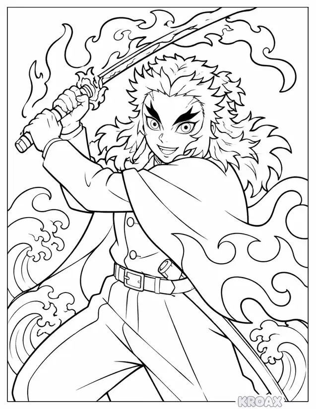 kyojuro rengoku flame dance printable coloring page