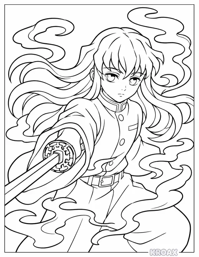 muichiro tokito mist swirl printable coloring page