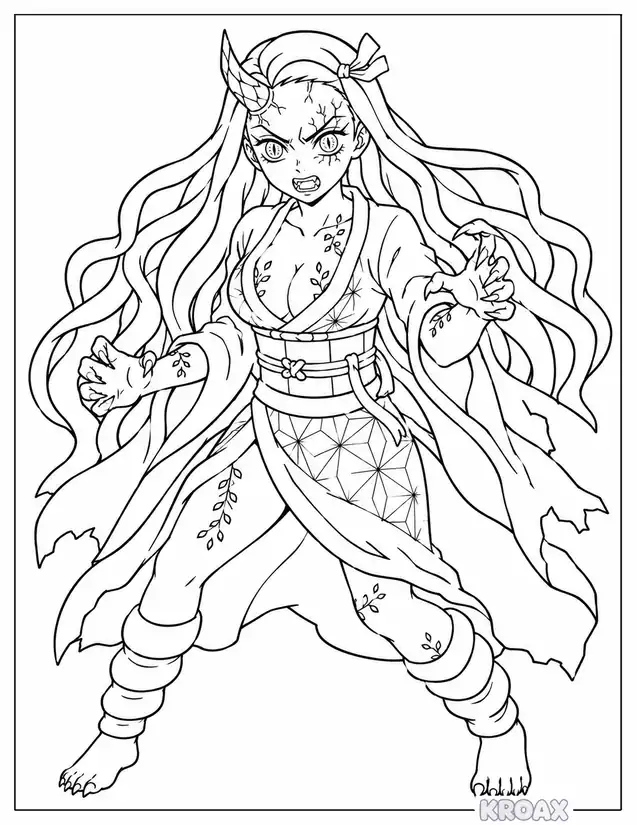 nezuko demon form transformation printable coloring page