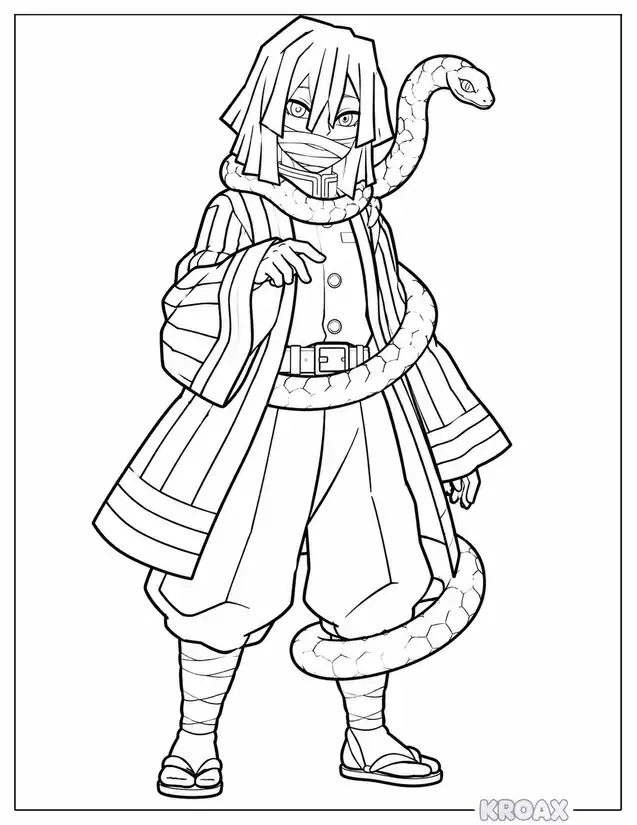 obanai iguro with serpent companion printable coloring page