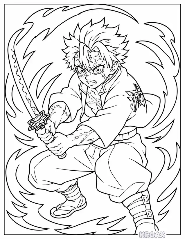 sanemi shinazugawa wind blade strike printable coloring page