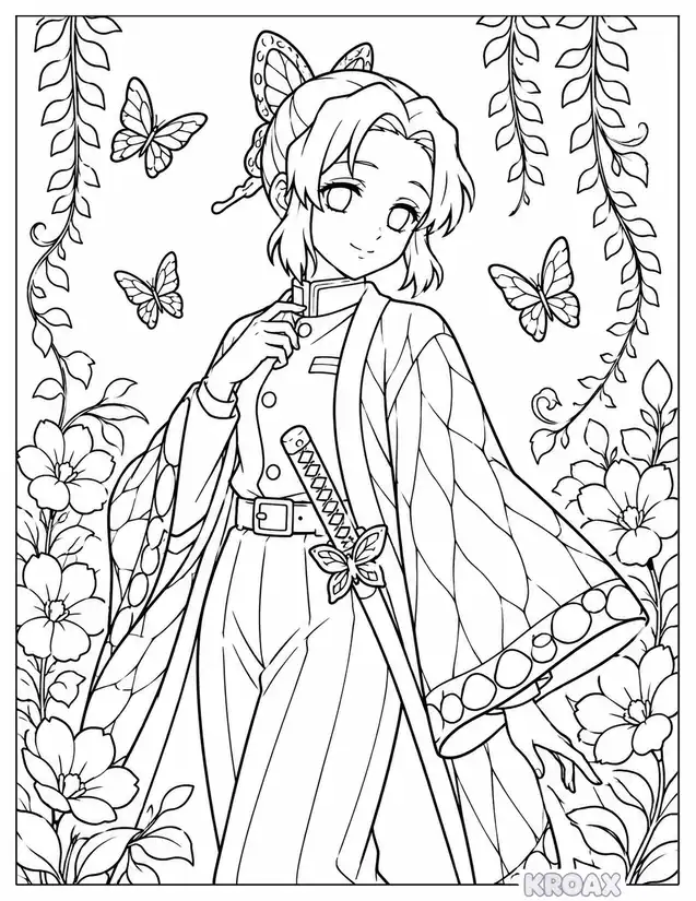 shinobu kocho butterfly garden printable coloring page