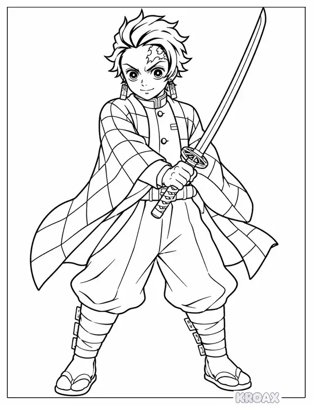 tanjiro kamado standing strong printable coloring page