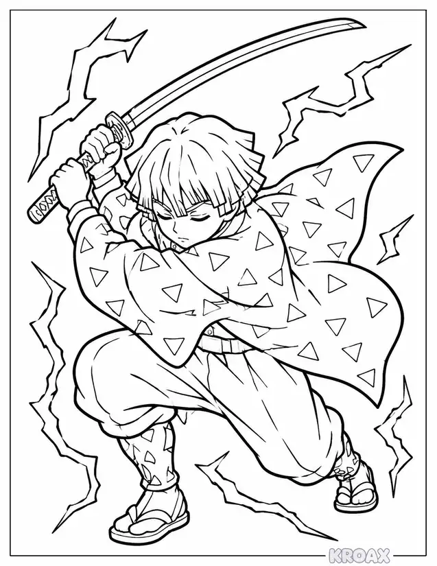 zenitsu thunder breathing attack printable coloring page