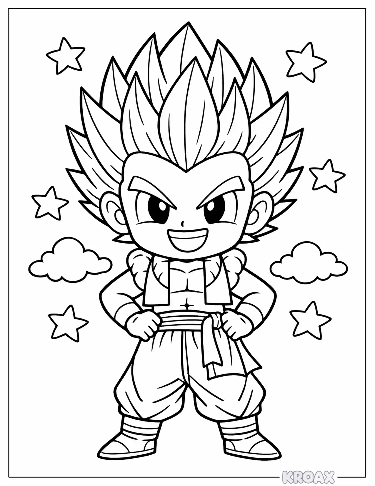 cute chibi gotenks fusion pose printable coloring page