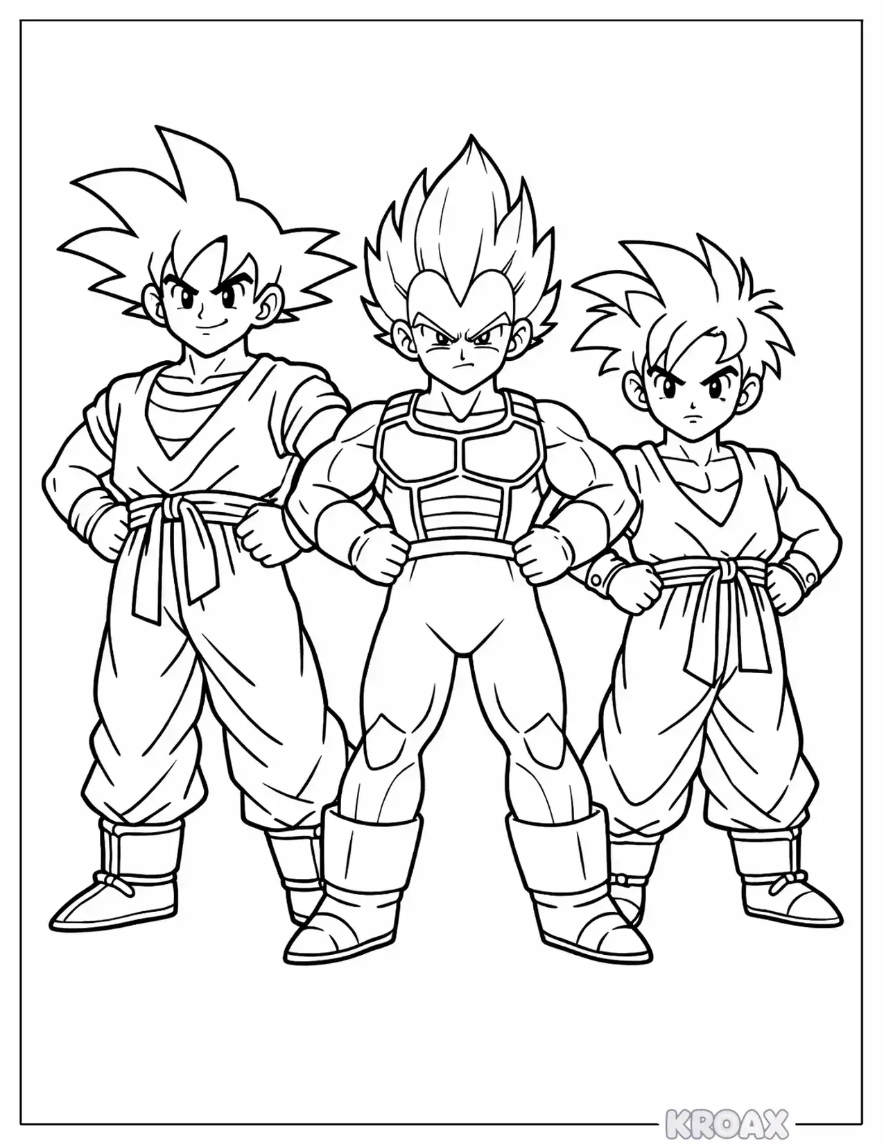 easy saiyan warriors team portrait printable coloring page