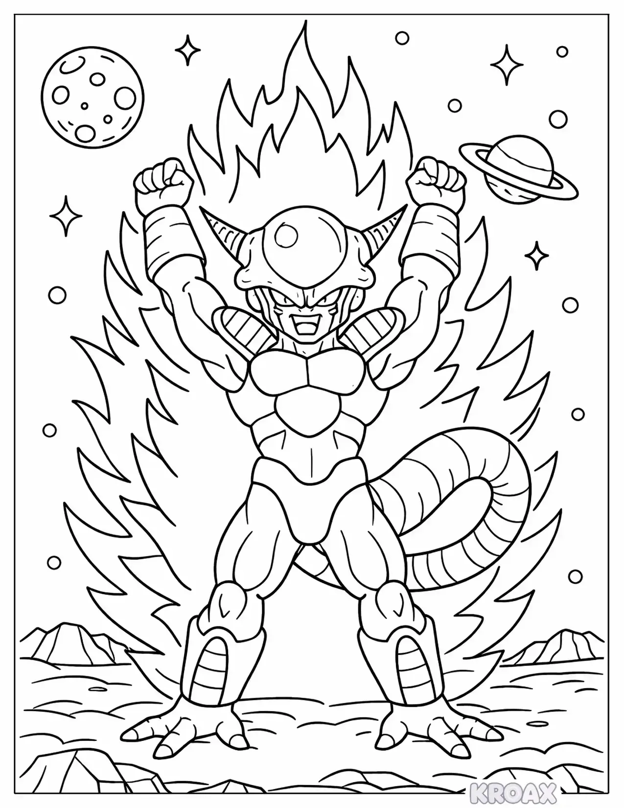 frieza s cosmic transformation scene printable coloring page
