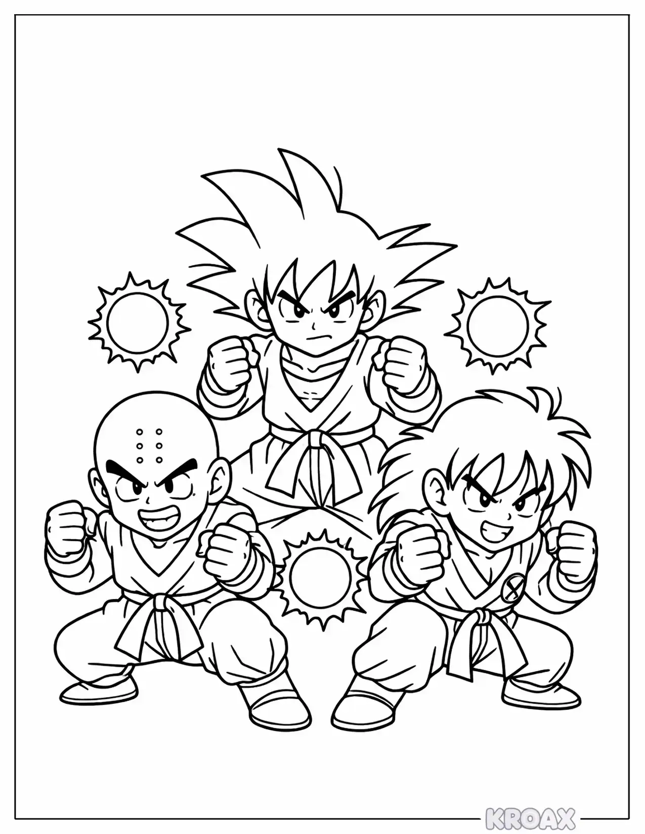 goku and friends power up battle printable coloring page