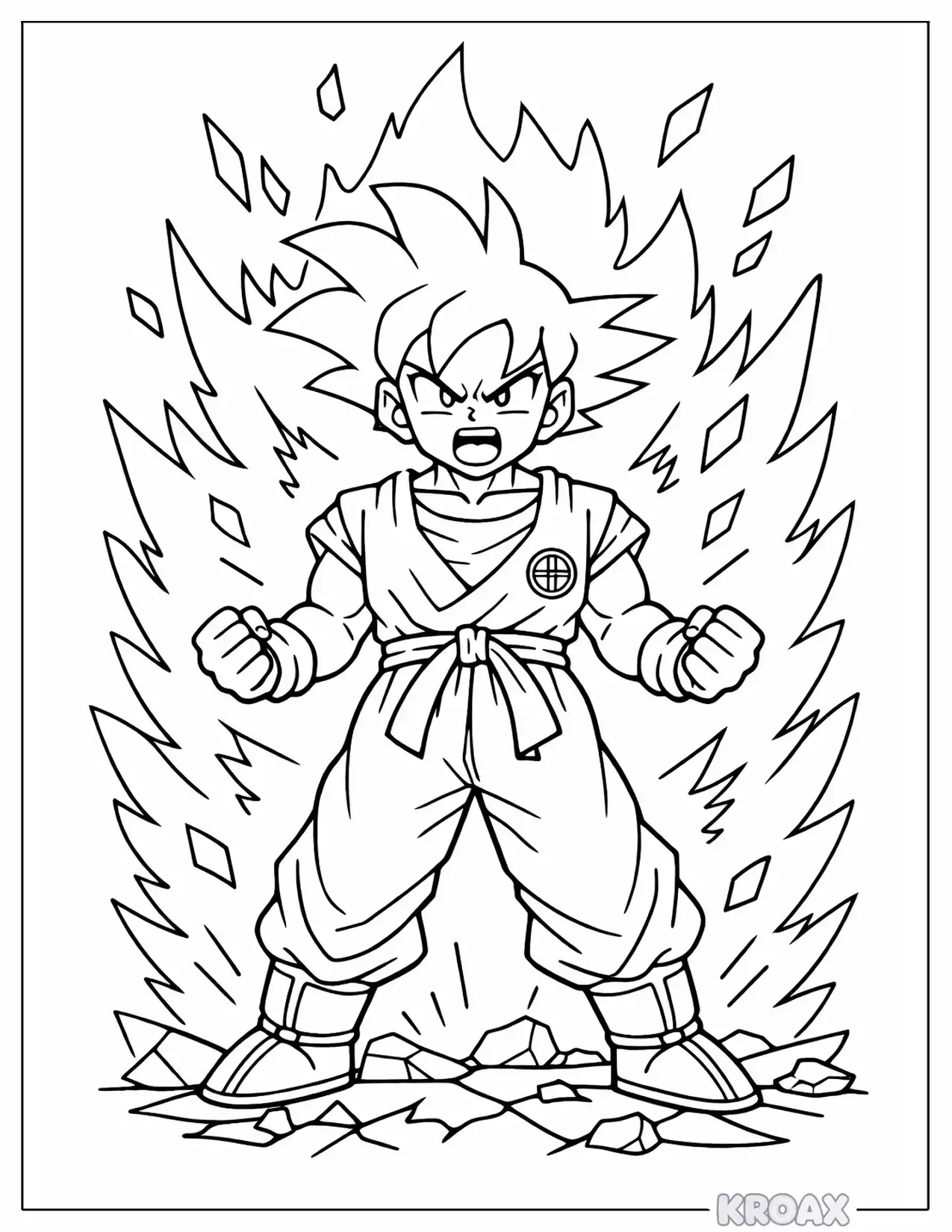 goku powering up with aura waves printable coloring page