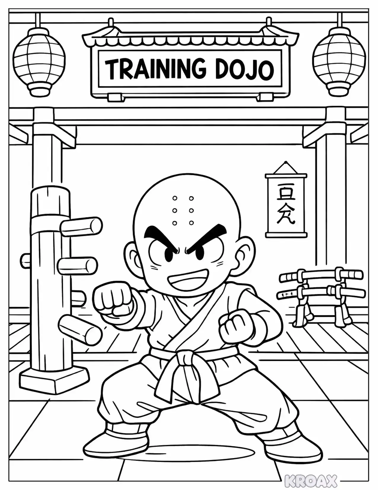 krillin s martial arts training dojo printable coloring page