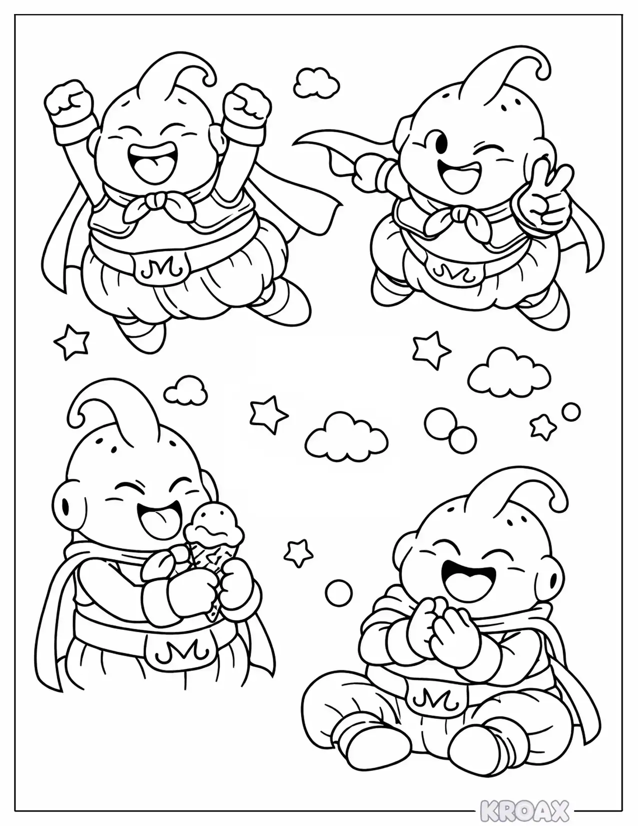 majin buu playful character collection printable coloring page
