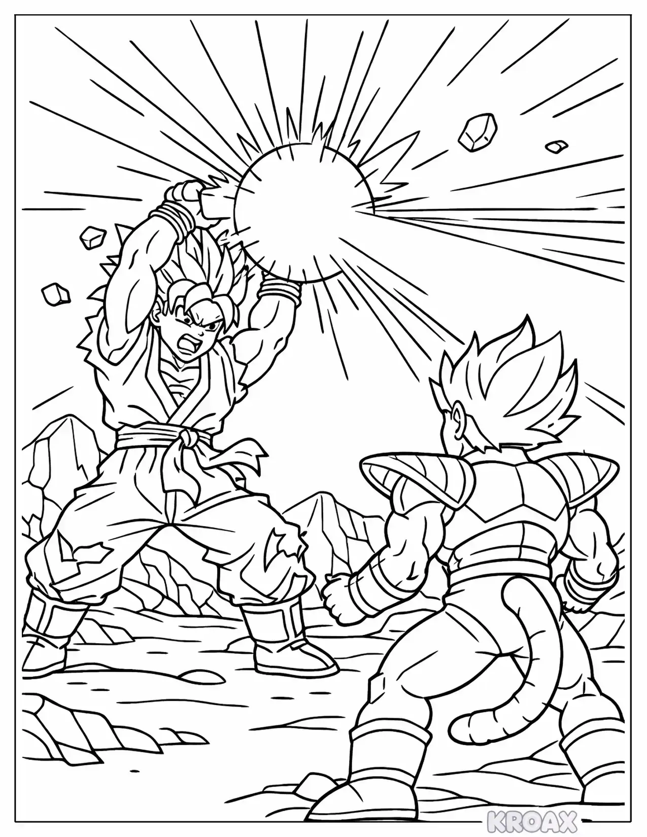 super saiyan goku energy blast scene printable coloring page