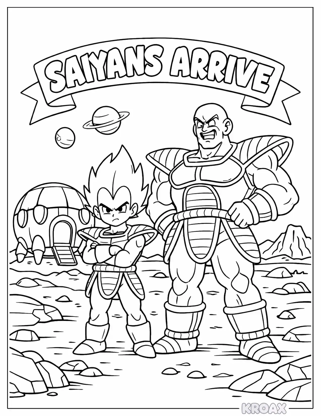 vegeta and nappa saiyan arrival scene printable coloring page
