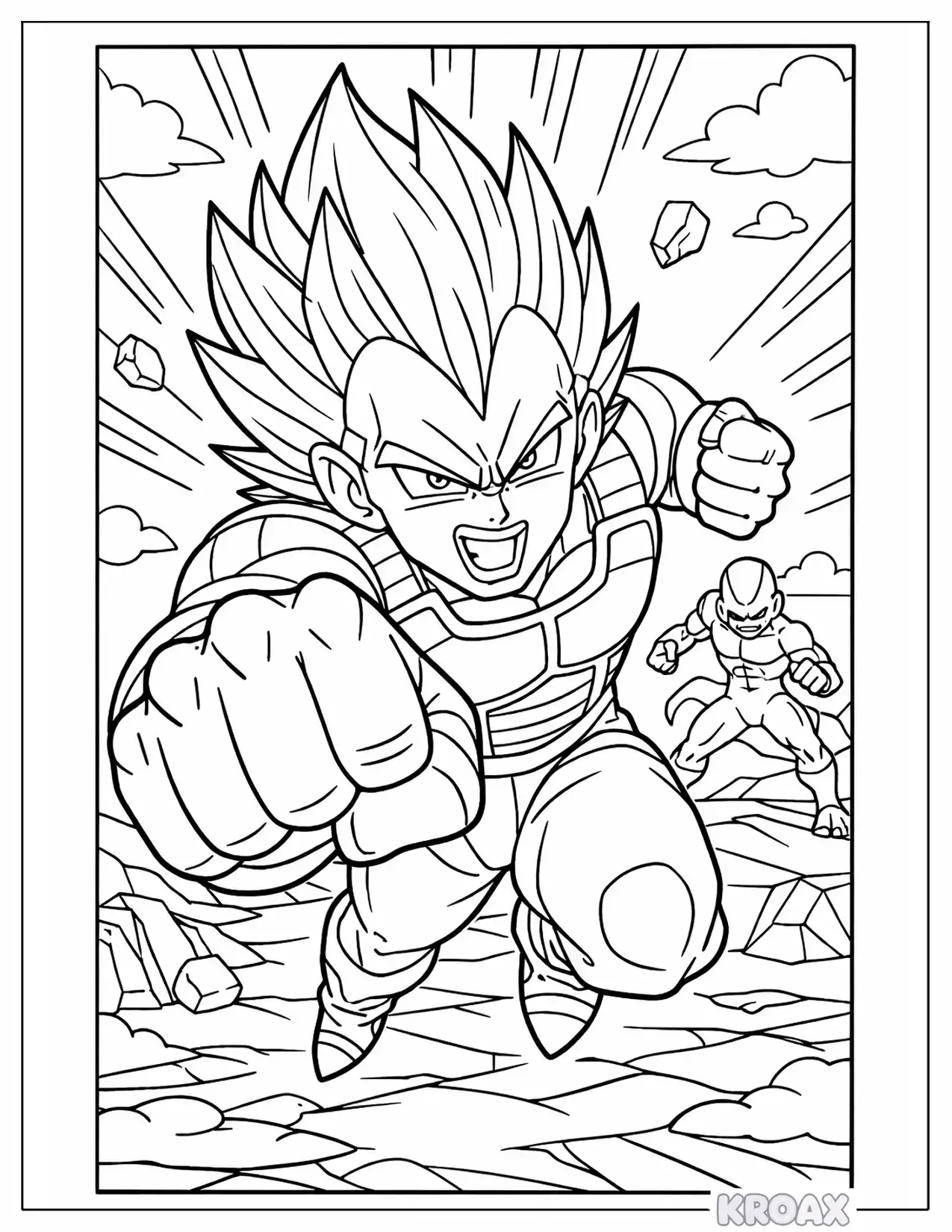 vegeta bold combat action scene printable coloring page
