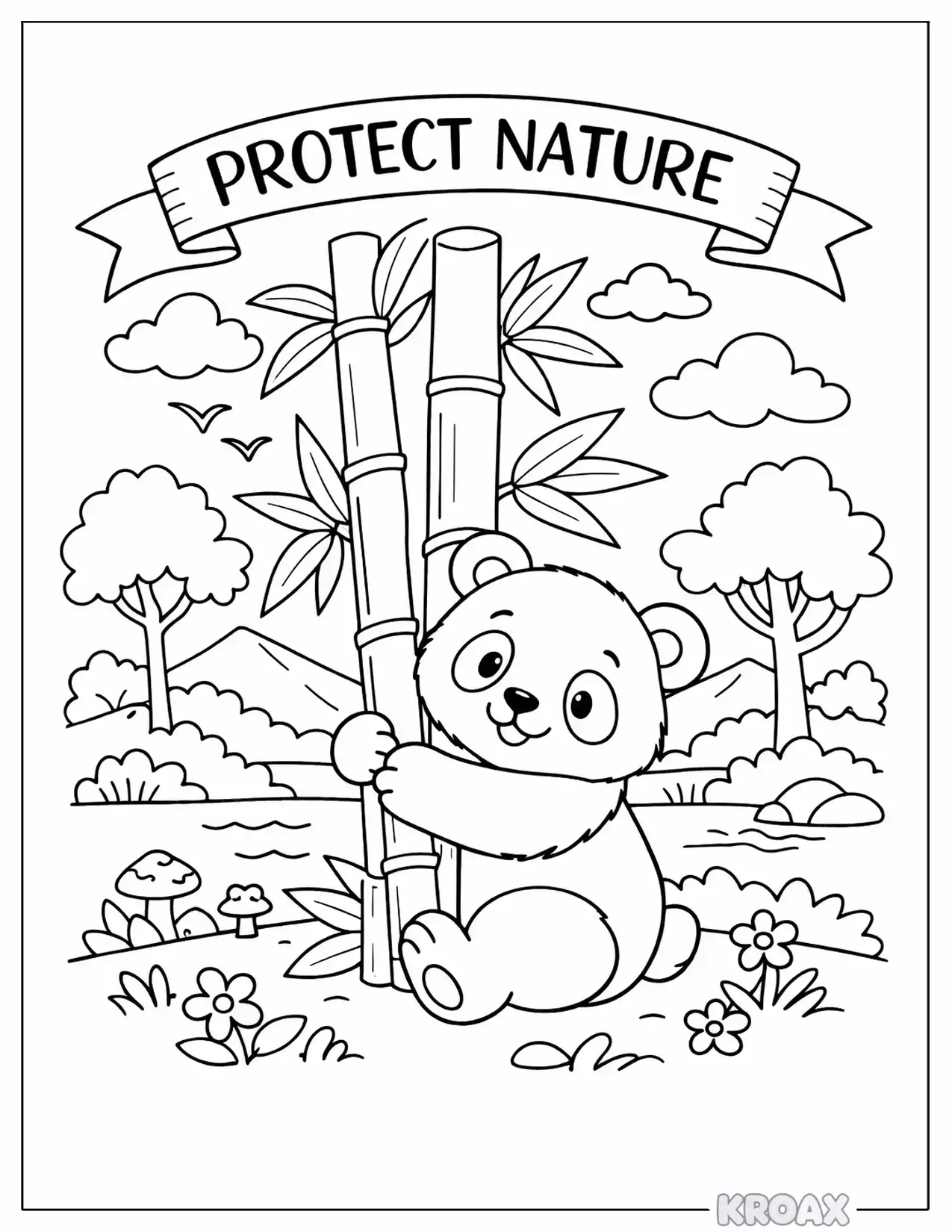 bold panda hugging giant bamboo printable coloring page