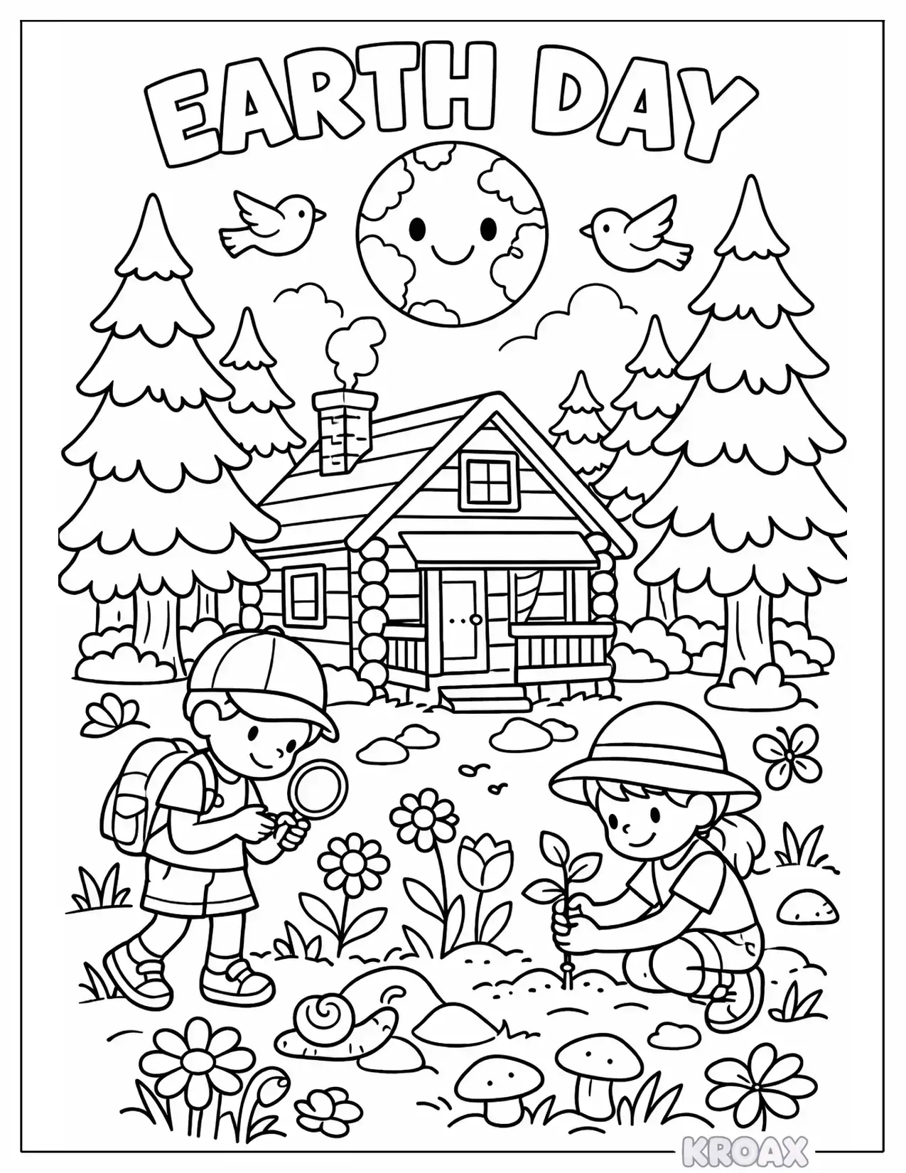 cozy forest cabin adventure printable coloring page